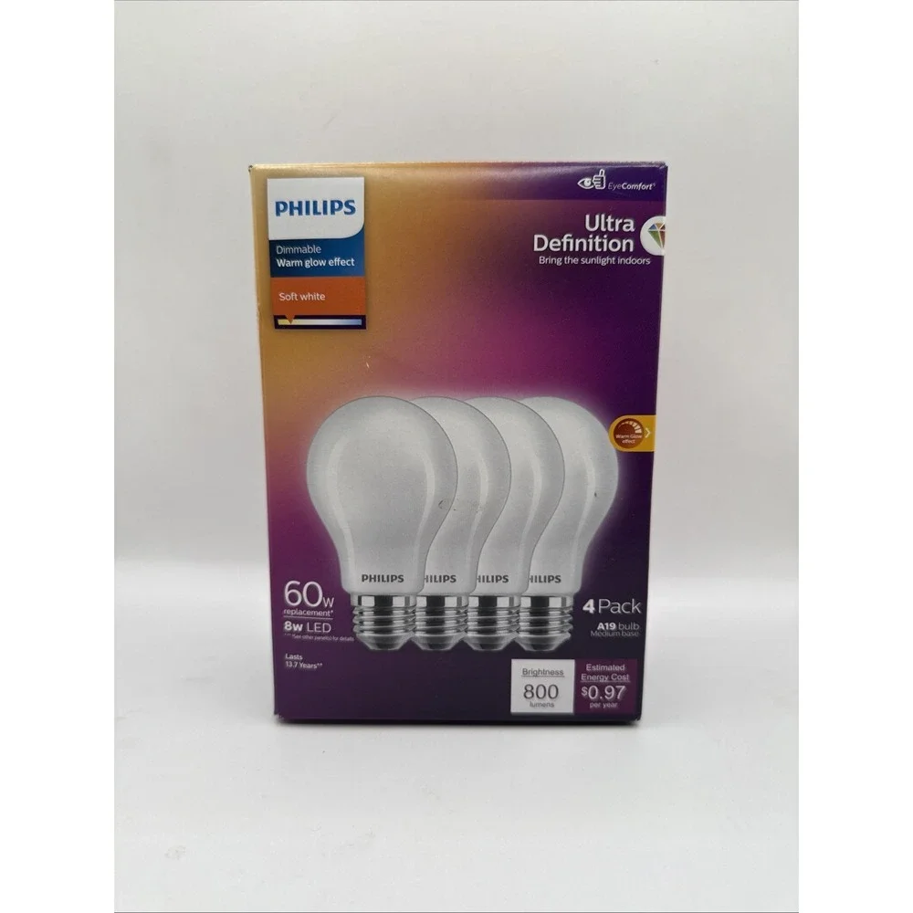 60-Watt Equivalent A19 Ultra Definition Dimmable LED Light Bulb Soft White 4pk